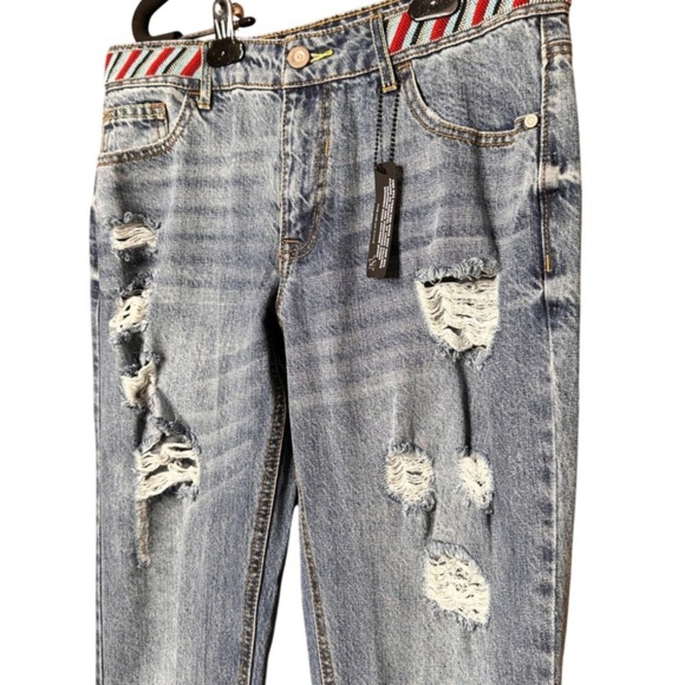 Alloy Apparel Distressed Jeans Beaded Waistband Size 11x37 Straight Skinny Leg‎
